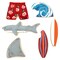 CookieCutter.Com - Surfs Up Cookie Cutter 6 Pc Set – 5.75 in Shark, 3.5 in Shark Fin, 5 in Surfboard, 5 in Surfboard with Bite, 3.5 in Swimming Trunks, 4.25 in Wave